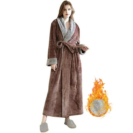 LOFIR Womens Fleece Robes Long Plush Soft Warm Flannel Spa Bathrobe for Women Ladies Sleepwear (Coffee, XL)