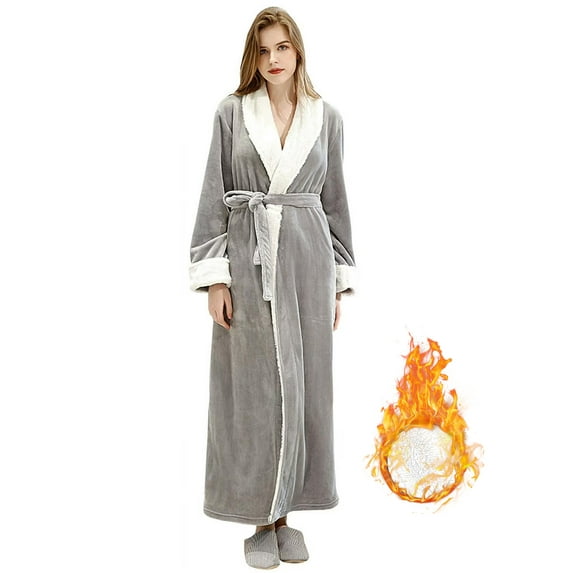 LOFIR Womens Fleece Robes Long Plush Soft Warm Flannel Spa Bathrobe for Women Ladies Sleepwear (Light Gray, L)