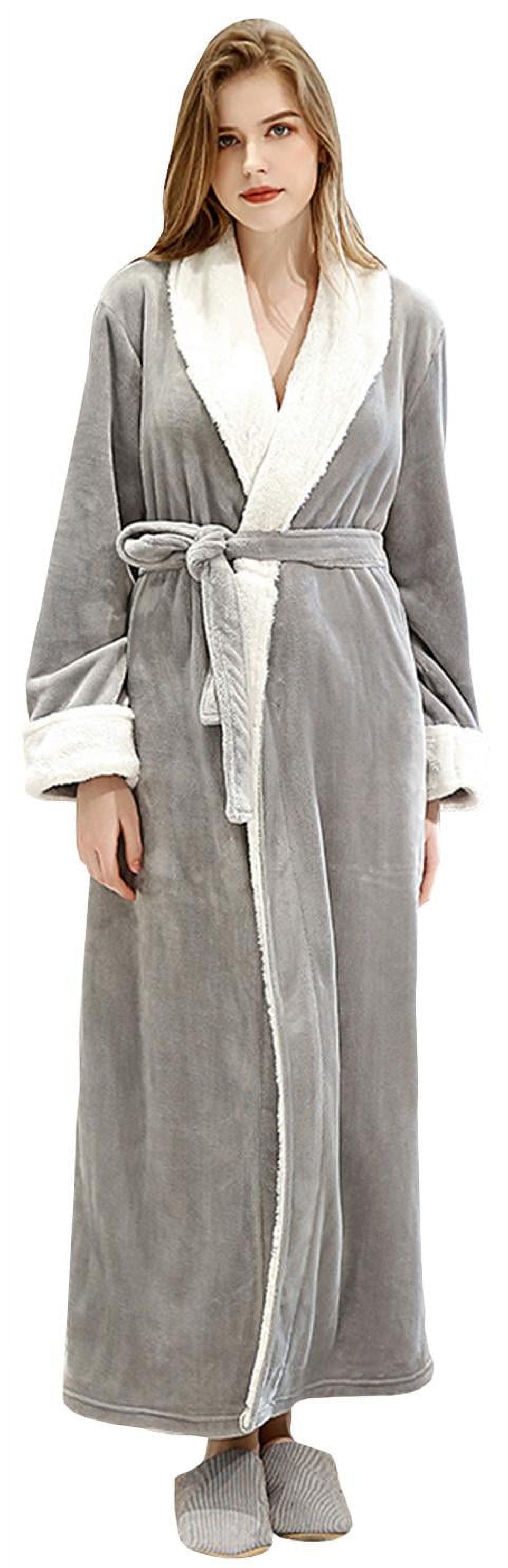 LOFIR Womens Fleece Robes Long Plush Soft Warm Flannel Spa Bathrobe for