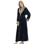 LOFIR Womens Fleece Robes Long Plush Soft Warm Flannel Spa Bathrobe for Women Ladies Sleepwear (Navy Blue, XL)