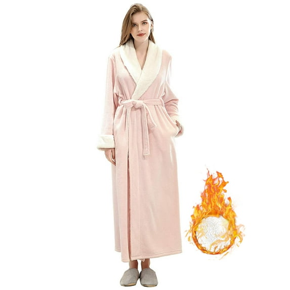 LOFIR Womens Fleece Robes Long Plush Soft Warm Flannel Spa Bathrobe for Women Ladies Sleepwear (Pink, M)