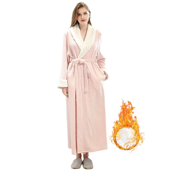 LOFIR Womens Fleece Robes Long Plush Soft Warm Flannel Spa Bathrobe for Women Ladies Sleepwear (Pink, XL)