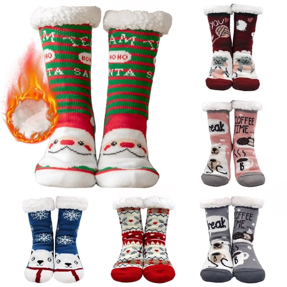 LOFIR Womens Fuzzy Slipper Socks Non Slip Winter Warm Soft Fluffy Cozy Fleece Lining Christmas Gift Socks for Women, Size 5-10