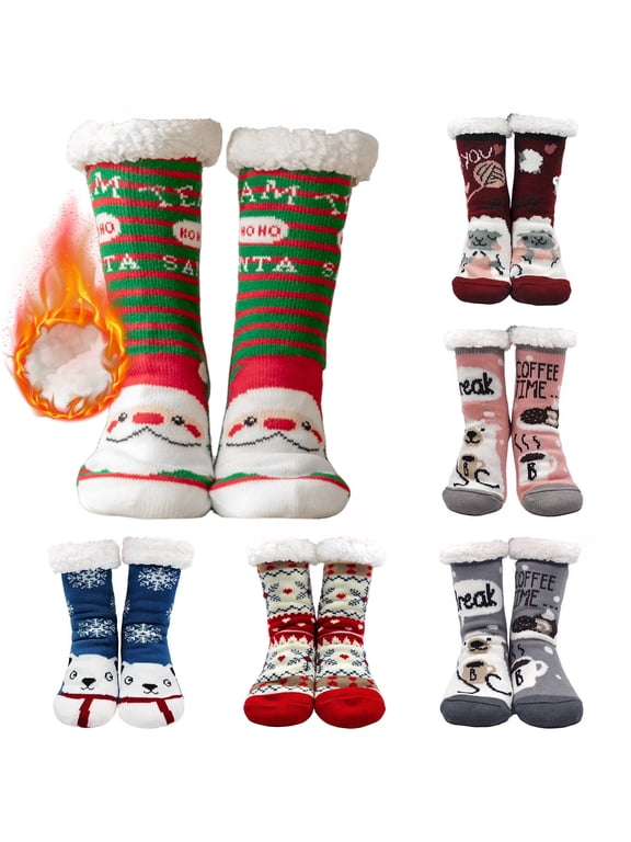Womens Fuzzy Slipper Socks Non Slip Winter Warm Soft Fluffy Cozy Fleece Lining Christmas Gift Socks for Women, Size 5-10