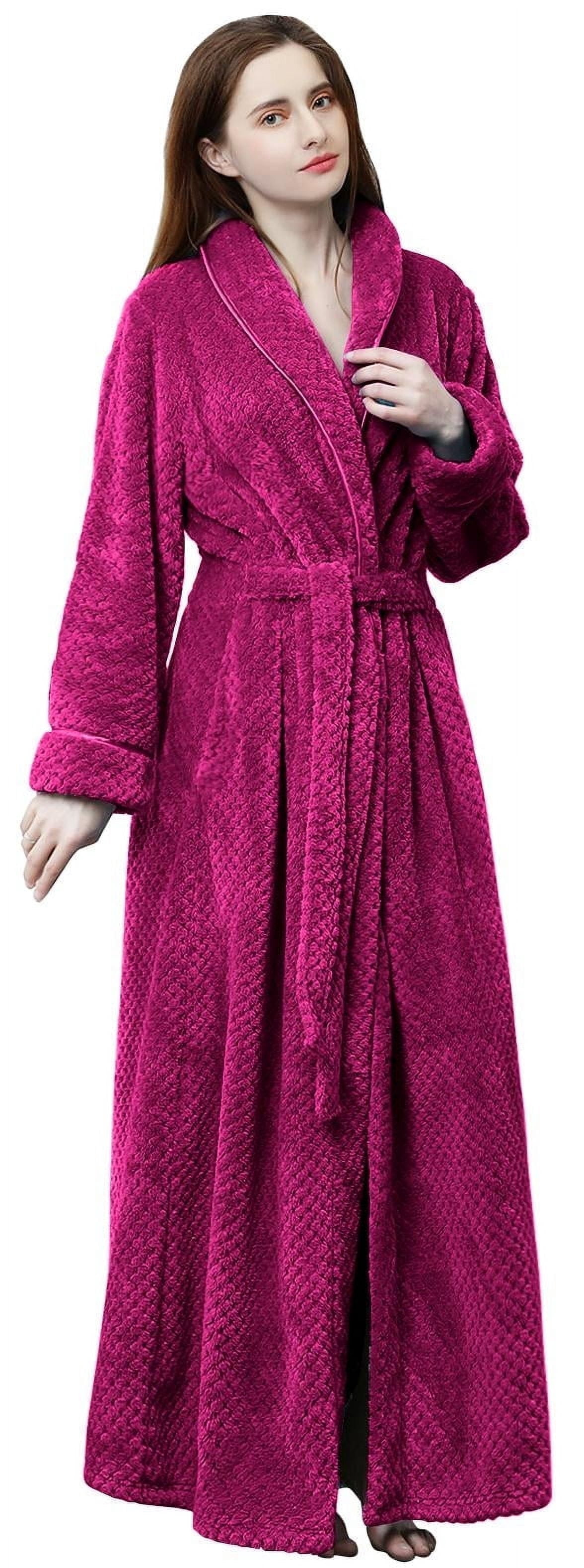 LOFIR Womens Long Fleece Robe - Soft Comfy Plush Bathrobes for Women ...
