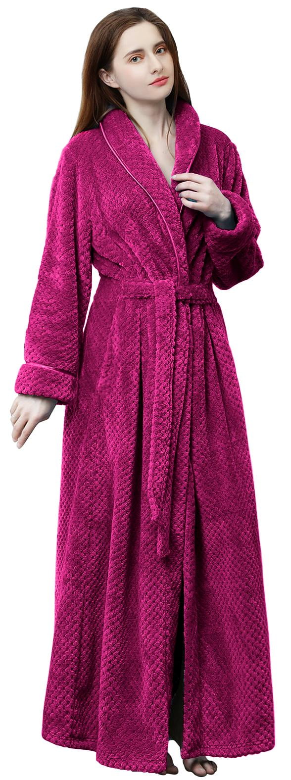 LOFIR Womens Long Fleece Robe Soft Comfy Plush Bathrobes for Women