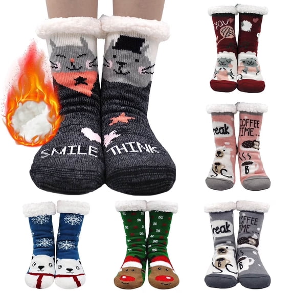 LOFIR Womens Non Slip Fuzzy Slipper Socks Winter Warm Soft Fluffy Cozy Fleece Lining Home Socks for Women, Size 5-10