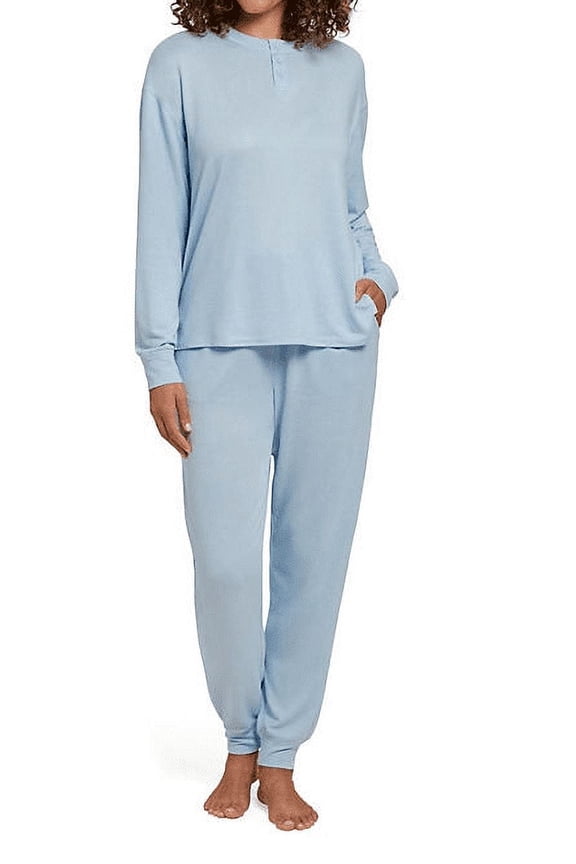 Women's Henley Sleep Set (Light Blue, Large)