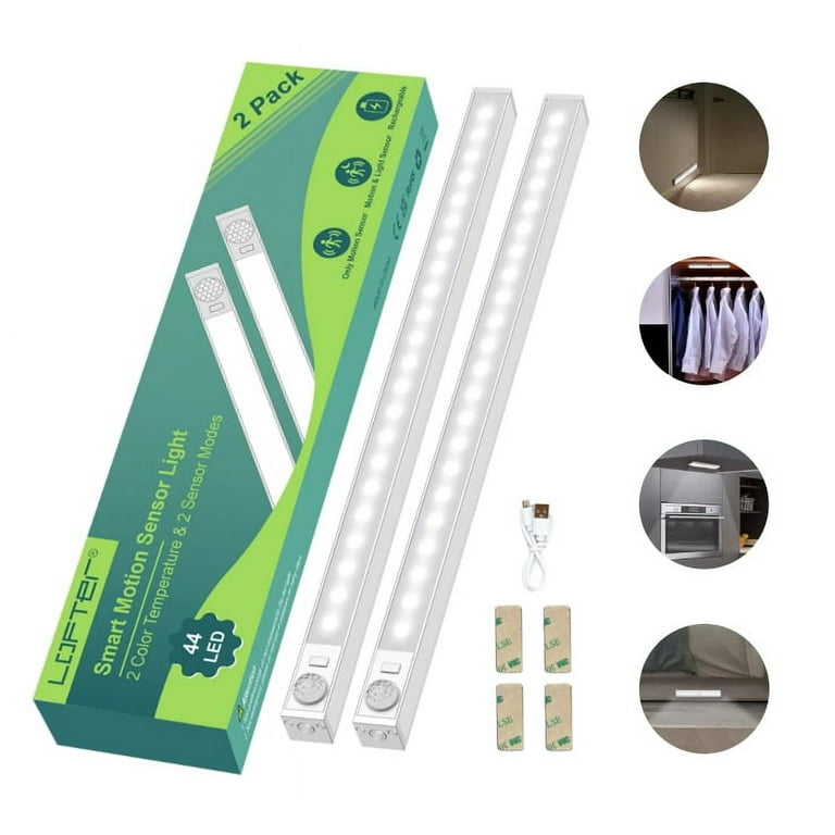 LOFTER Indoor Motion Sensor Light Under Cabinet Lights with 3 Color Temperature 2 Sensor Modes Rechargeable LED Closet Lights Stick on Wardrobe