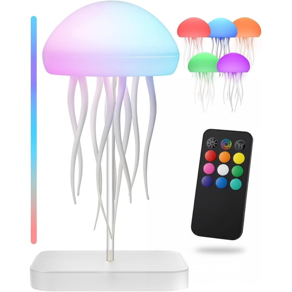 LOFTER-PRO Jellyfish Lamp with Dancing Legs, RGB Gradient Jellyfish Table Lamp, Touch & Remote Control Rechargeable Bedside Lamp, Color Changing Night Light for Bedroom Living Room Decor -White