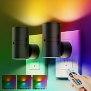 LOFTER-PRO Night Lights Plug into Wall,Color Changing Nightlight RGB with Light Sensor for Hallway Bedroom, Christmas 2 Pack with Remote Control