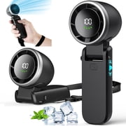 LOFTER-PRO Portable Handheld Fan, Rechargeable Turbo Mini Fan, 100-Speed Personal Fan with LED Display, 3 IN 1 Pocket-Sized Cooling Hand Fan Neck Fan Desk Fan for Travel & Outdoor, Black