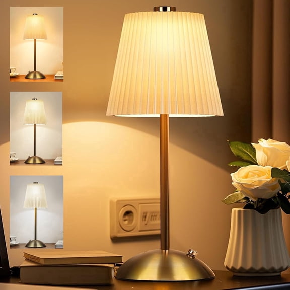 LOFTER-Pro Cordless Table Lamp Mini ,3 Color Temperature Dimmable Table Lamp,Gold Rechargeable Table Lamp Fabric,Aesthetic Small kitchen Lamp for Dining Room