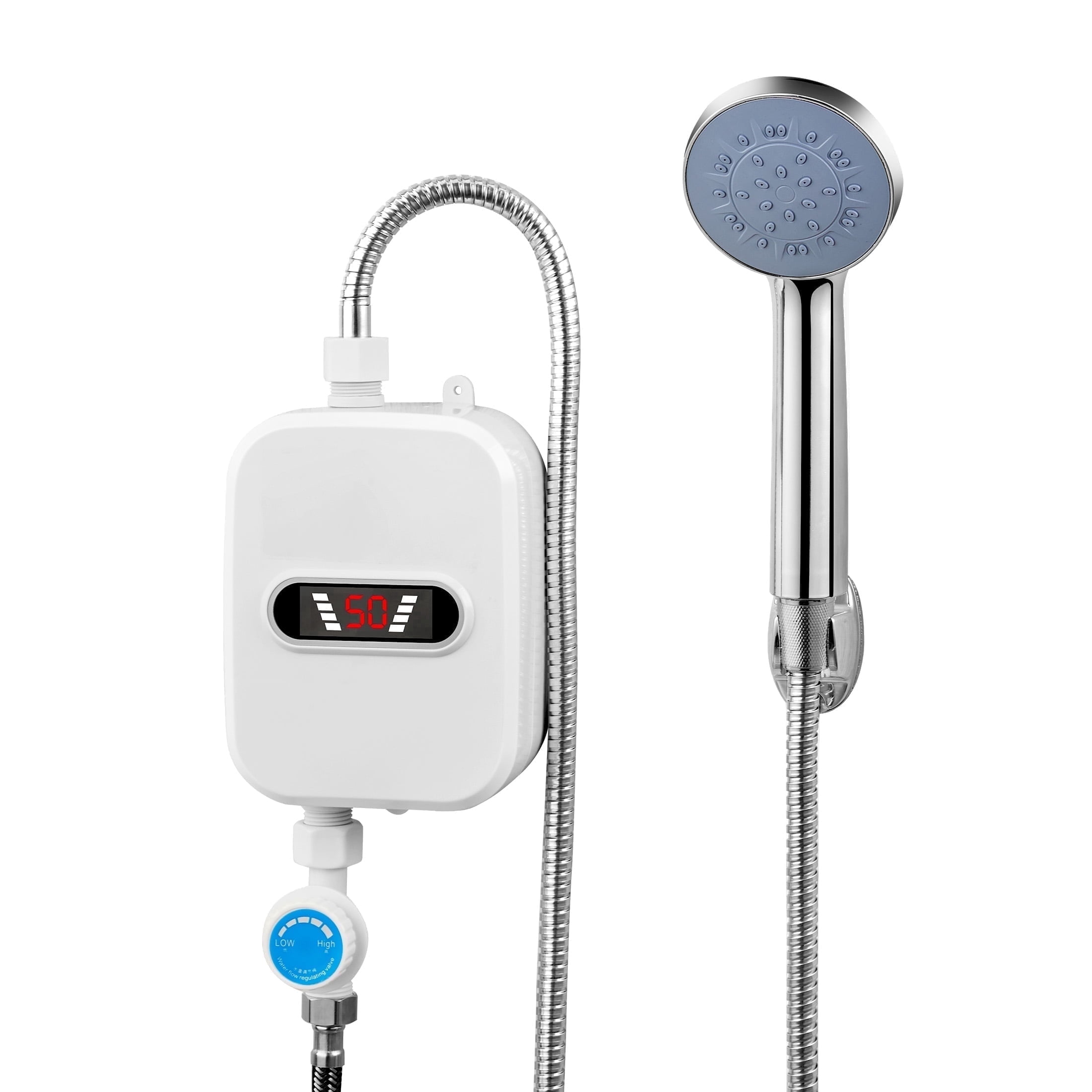 LOFTER-Pro 110 V 50 Hz Electric Tankless Water Heater Shower Head Set, 3500W Instant Hot Water Heater LCD Display for Home, White