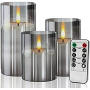 LOFTER-Pro Grey Flickering Flameless Candles, Battery Operated LED Pillar Candles with Remote and Timer, Candles Warm Color Wick for Festival Wedding Bar Cafe Home Party DecorSet of 3