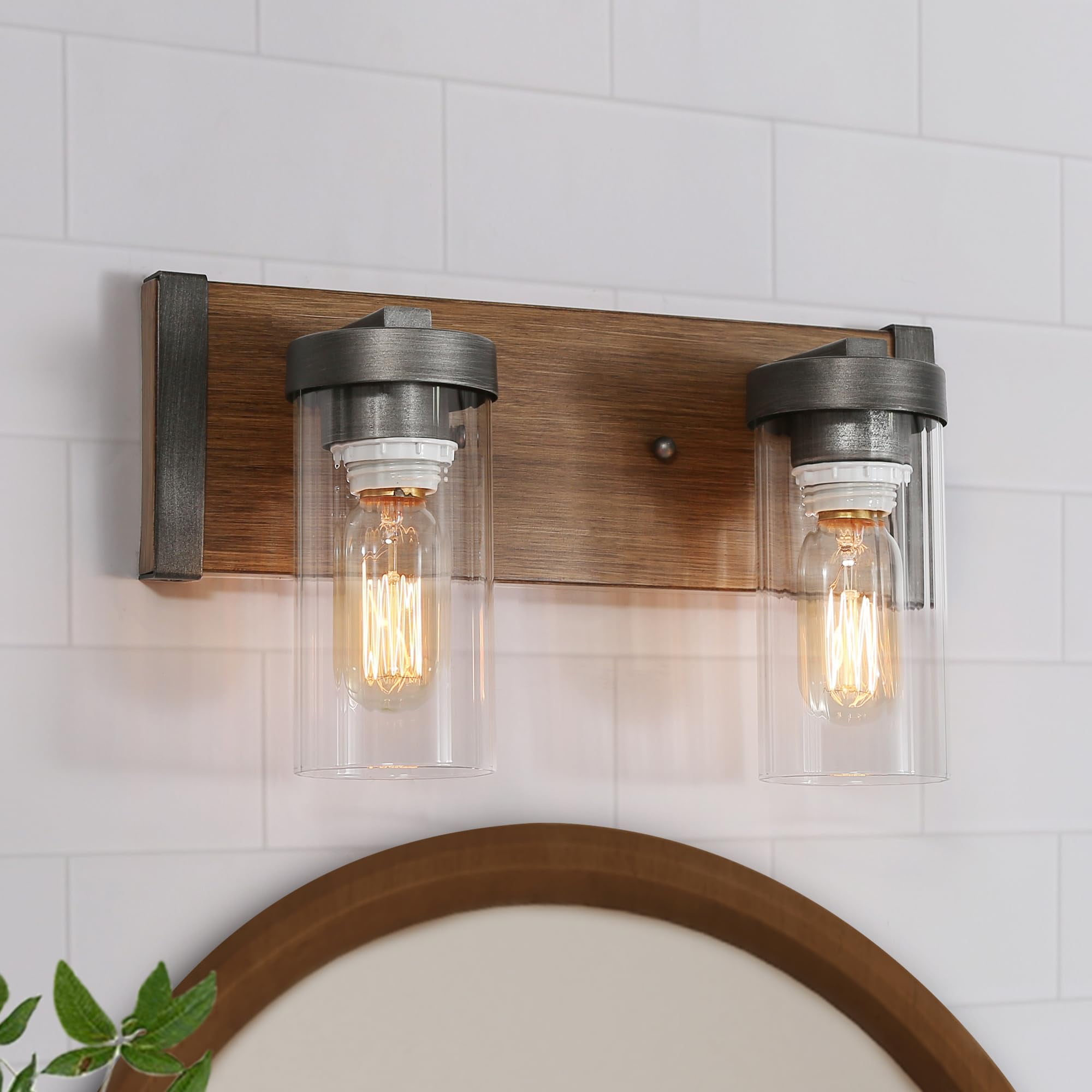 LOG BARN Rustic Bathroom Light Fixtures, 2 Light Farmhouse Vanity ...