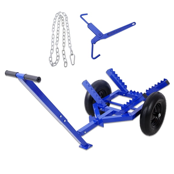 LOG DOLLY WITH LOAD BINDER AND CHOKER CHAIN 440LB ,With 2PCS 16in Air Tires, Blue Color Frame