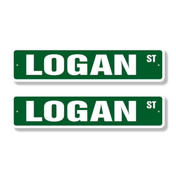 LOGAN Classic Street Sign (2 Pack) Childrens Name Room Sign Road Sign | 4" X 18" Plastic Address Sign