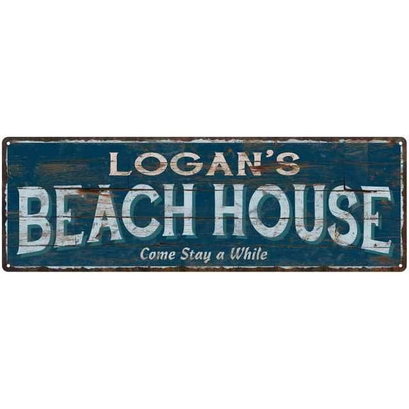 LOGAN'S Beach House Blue Rustic Cabin Home Decor 6x18 Metal 106180026465