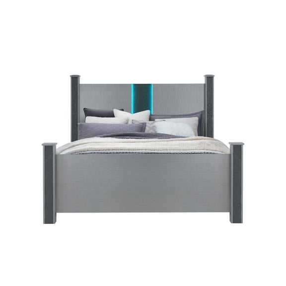Logan Silver Wood King Bed with LED and Speakers