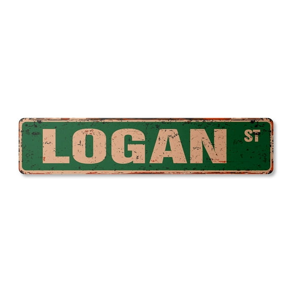 LOGAN Vintage Plastic Street Sign Childrens Name Room Sign | Indoor/Outdoor |  18" Wide