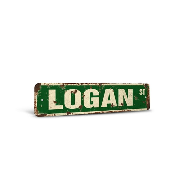 LOGAN Vintage Style Rustic Street Sign – Childrens Name Room Sign Retro Decorative Wall Sign for Home, Bar, Garage, or Outdoor Use | 6" X 24" Aluminum Metal Road Sign
