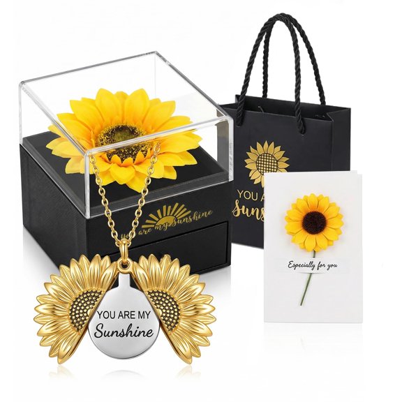 LOGAZOO Valentines Day Gifts, Forever Sunflower Gifts for Girlfriend Wife Mom, You are My Sunshine Necklace Gift Box for Birthday Wedding Mother's Day Xmas Present Sunflower Jewelry Home Decor A101