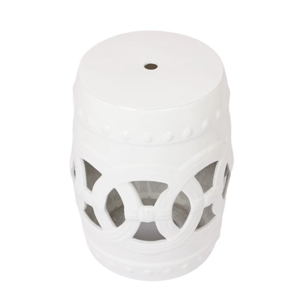 LOGMEY 17" Blue Ceramic Drum Stool - Traditional Garden Side Table for Patio, Backyard & Indoor