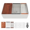 thumbnail image 1 of LOGMEY 33"x20" White Ceramic Farmhouse Workstation Kitchen Sink - Single Bowl, 3.5" Drain, Accessories Included (Cutting Board, Colander, Drying Rack), 1 of 8