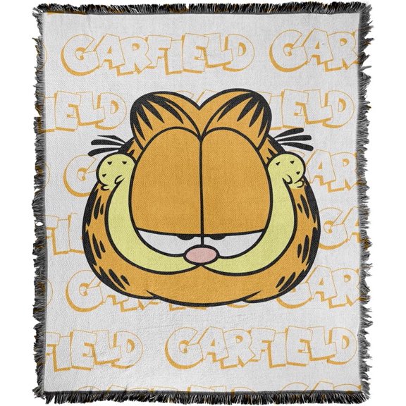 LOGOVISION Garfield Blanket, 50"x60" Name Repeat Woven Tapestry Cotton Blend Fringed Throw