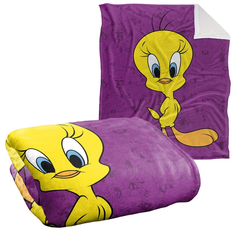 LOGOVISION Looney Tunes Blanket 50inx60in Tweety Bird Character Sherpa Back Super Soft Throw