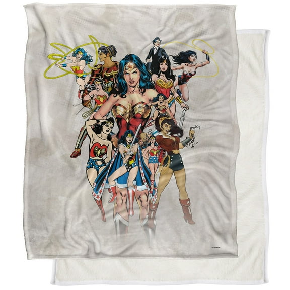 LOGOVISION Wonder Woman 75th Collage Silky Touch Sherpa Back Super Soft Throw Blanket