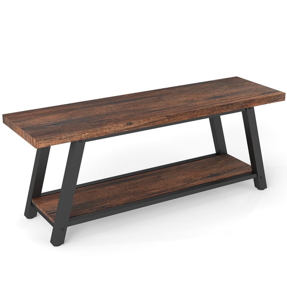 LOGYAT 43 inch Wood Entryway Bench with Shoe Storage, Wooden End of BedBench, Long Bench Seat for Hallway Bedroom Living Room, Farmhouse Style, Rustic Brown and Black