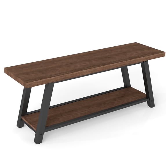 LOGYAT 43 inch Wood Entryway Bench with Shoe Storage, Wooden End of BedBench, Long Bench Seat for Hallway Bedroom Living Room, Farmhouse Style, Walnut