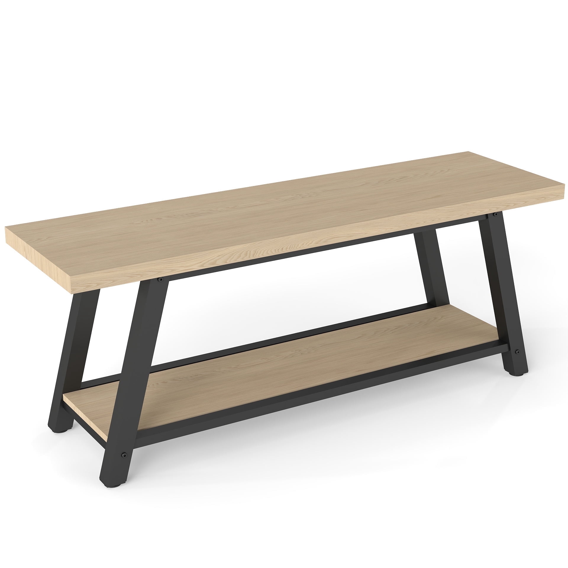 LOGYAT 47 inch Wood Entryway Bench with Shoe Storage, Wooden End of ...