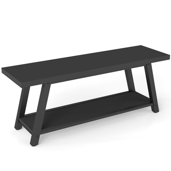 LOGYAT 47 inch Wood Entryway Bench with Shoe Storage, Wooden End of BedBench, Long Bench Seat for Hallway Bedroom Living Room, Farmhouse Style, Black