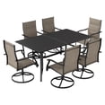 thumbnail image 1 of LOGYAT 7-Piece Weather-Resistant Patio Dining Set, 6 Mid-Back Padded Textilene Swivel Rocking Chairs, Rectangular Black Metal Slat Table with Umbrella Hole, Furniture for Garden, Deck, Backyard, Lawn, 1 of 7
