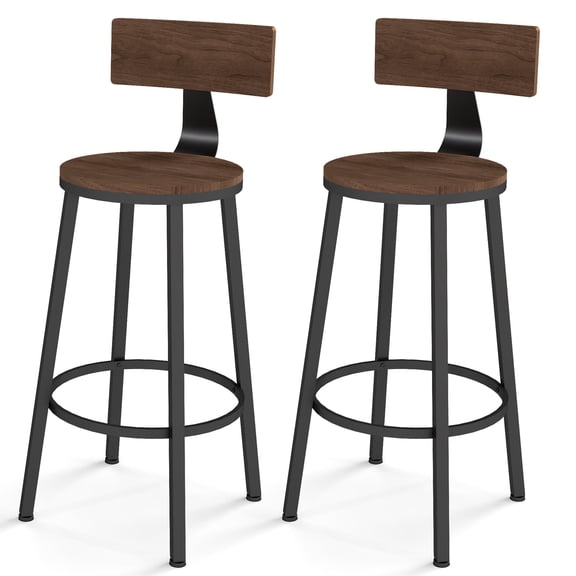 LOGYAT Counter Height Bar Stools Set of 2 with Backrest, 30" Seat Height for Kitchen Island, Breakfast Bar Chairs, 360 Footrest and Non-Scratch Adjustable Feet, Walnut