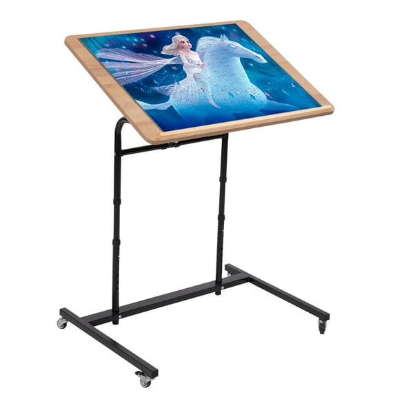 LOGYAT Extra Large Rolling Puzzle Table with Wheels, Adjustable Height, Pneumatic Tilt, Fits 1500 Pieces, Portable Puzzle Cart, Black