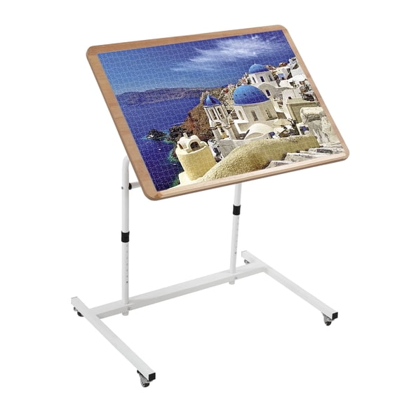 KROFEM Extra Large Rolling Puzzle Table with Wheels, Adjustable Height, Pneumatic Tilt, Fits 1500 Pieces, Portable Puzzle Cart, White