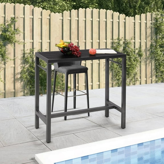 LOGYAT Extra Wide Outdoor Patio Bar Table, 39" Counter Height Pub Table with Composite Top, Weatherproof and Rustproof, Black