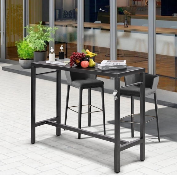 LOGYAT Extra Wide Outdoor Bar Table, 46" Patio Counter Height Pub Table with Composite Top, Weatherproof and Rustproof, Black