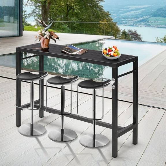 LOGYAT Extra Wide Outdoor Patio Bar Table, 53" Counter Height Pub Table with Composite Top, Weather Resistant, Black