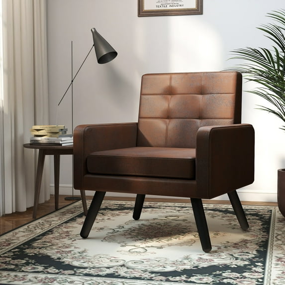 LOGYAT Mid-Century Modern Accent Chair, Living Room Armchair, Dual Armrests, 496LB Capacity, Comfy Wide Seat, Single Sofa Reading Chair for Bedroom, Bronze