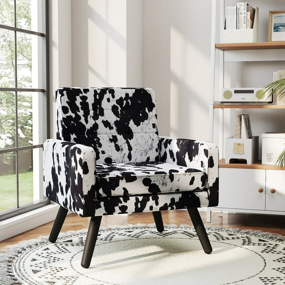 LOGYAT Mid-Century Modern Accent Chair, Living Room Armchair, Dual Armrests, 496LB Capacity, Comfy Wide Seat, Single Sofa Reading Chair for Bedroom, Cow Pattern