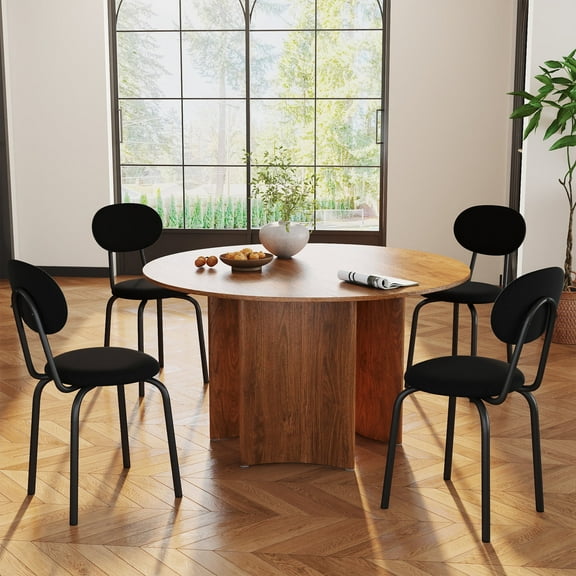 LOGYAT Mid Century Modern Dining Chairs Set of 4, Kitchen Chairs with Upholstered Back and Seat, with Dense Foam Cushions & Sturdy Steel Frame, 400lb Capacity, Stackable Dining Chair, Black