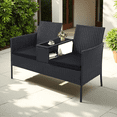 thumbnail image 1 of LOGYAT Patio Conversation Set Sofa Seat, Outdoor Wicker Loveseat with Glass Top Table & Washable Cushions, All-Weather PE Rattan Sofa for Garden, Balcony, Porch, Black Rattan with Black Cushion, 1 of 5
