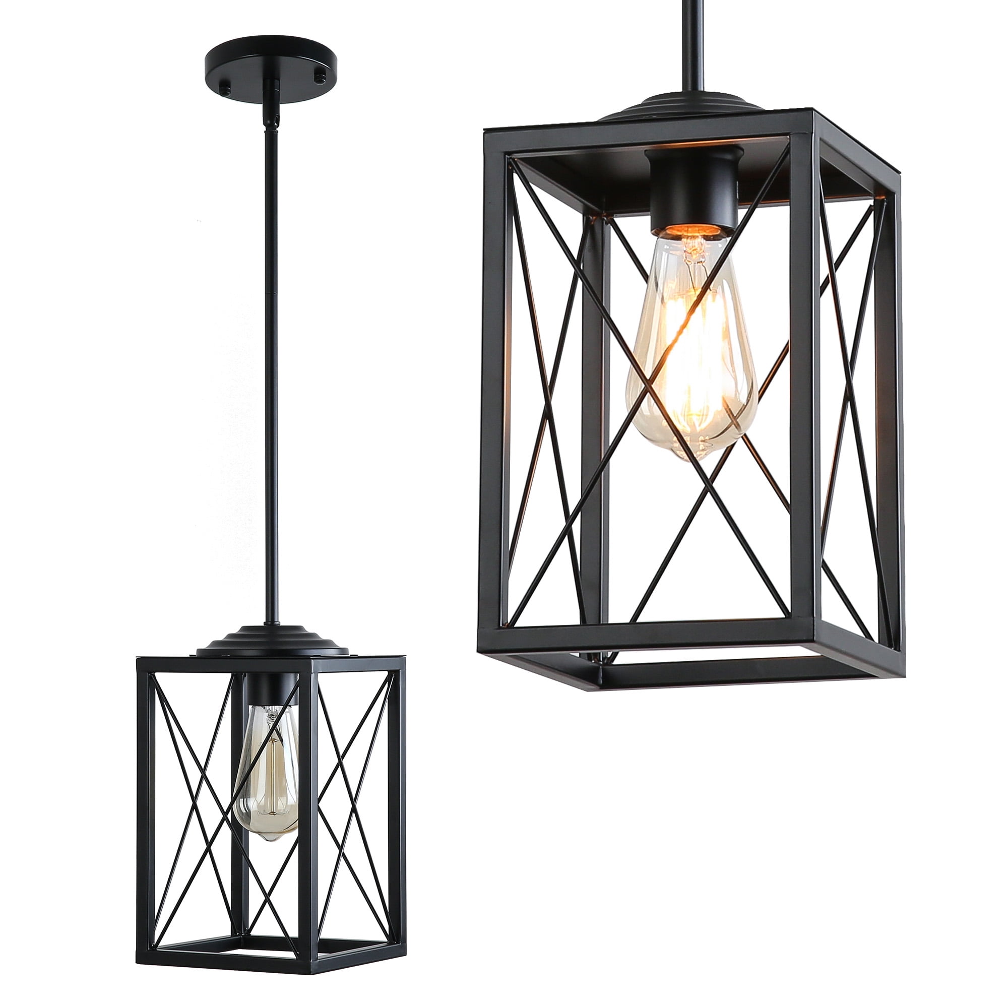 LOHAS 1-Light Black Farmhouse Pendant Light, Metal Finish Hanging Light Fixture with 66 Inch ...