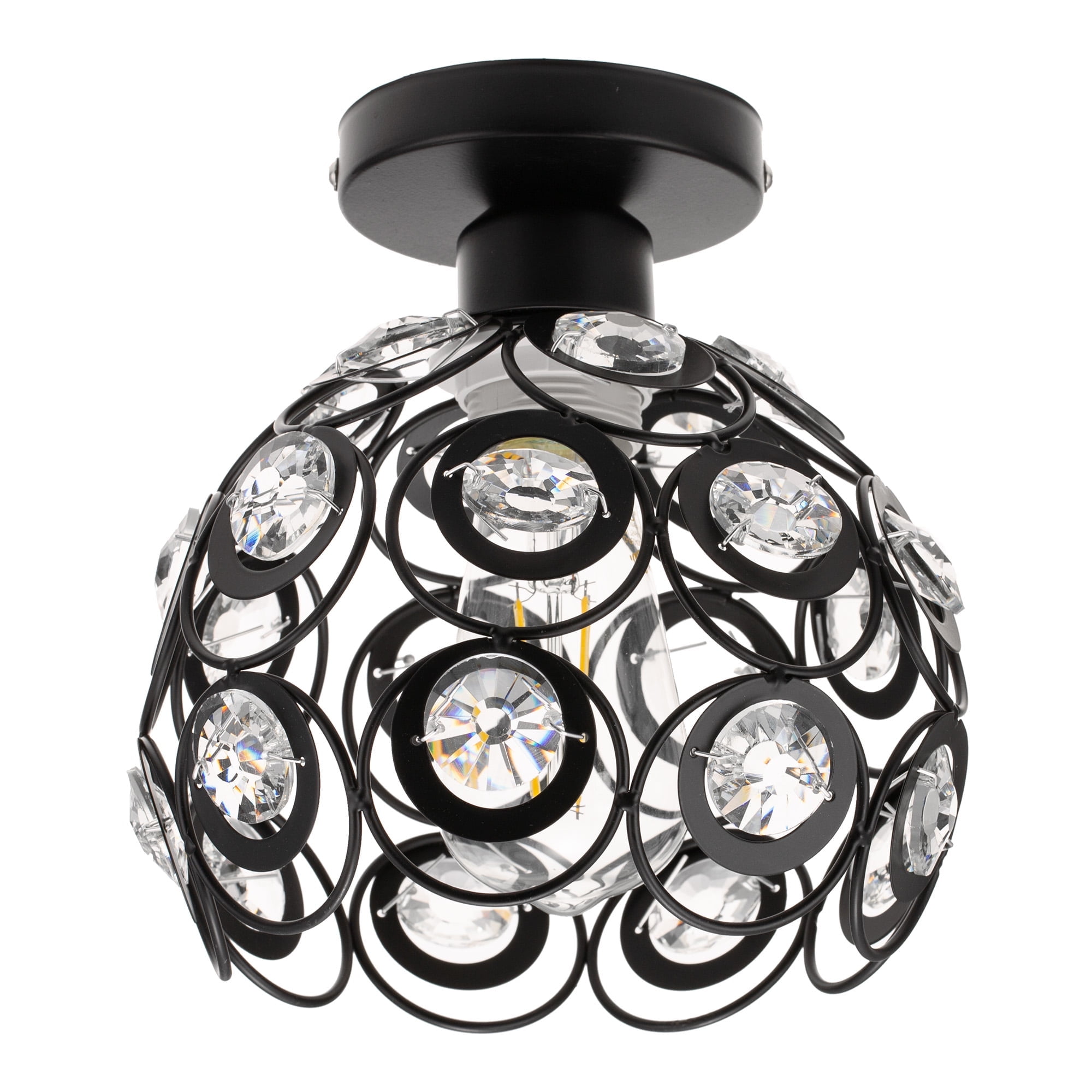 LOHASLED 1-Light Black Modern Flush Mount LED Ceiling Light Fixture,Black Romantic Crystal Chandelier Lighting, Celling Lamp for Bedroom,Bathroom,Hallway,Living Room