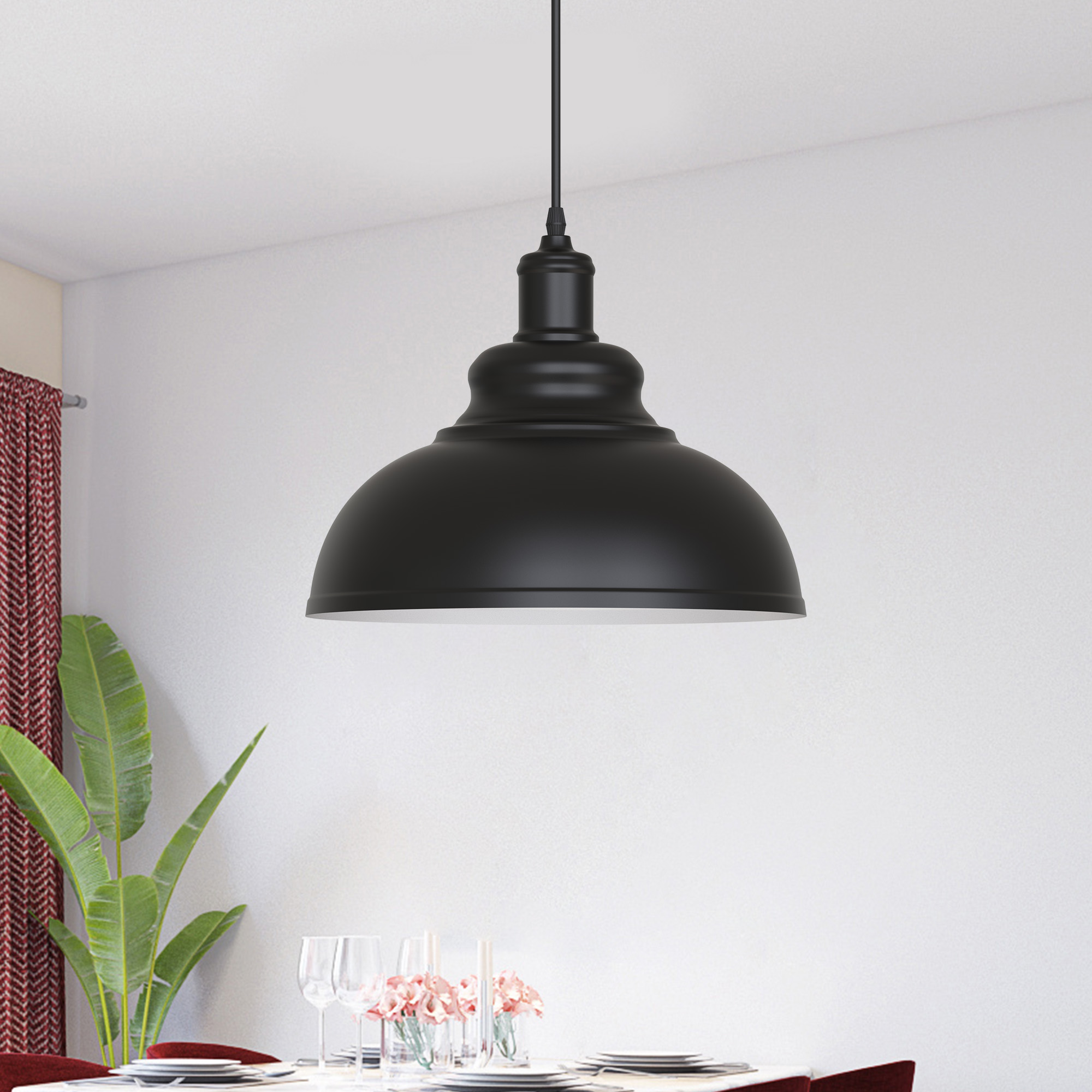 LOHASLED 1-Light Farmhouse Pendant Lighting, Metal Black Ceiling Lamp,Hanging Light for Hallway Kitchen Island Dining Room Living Room